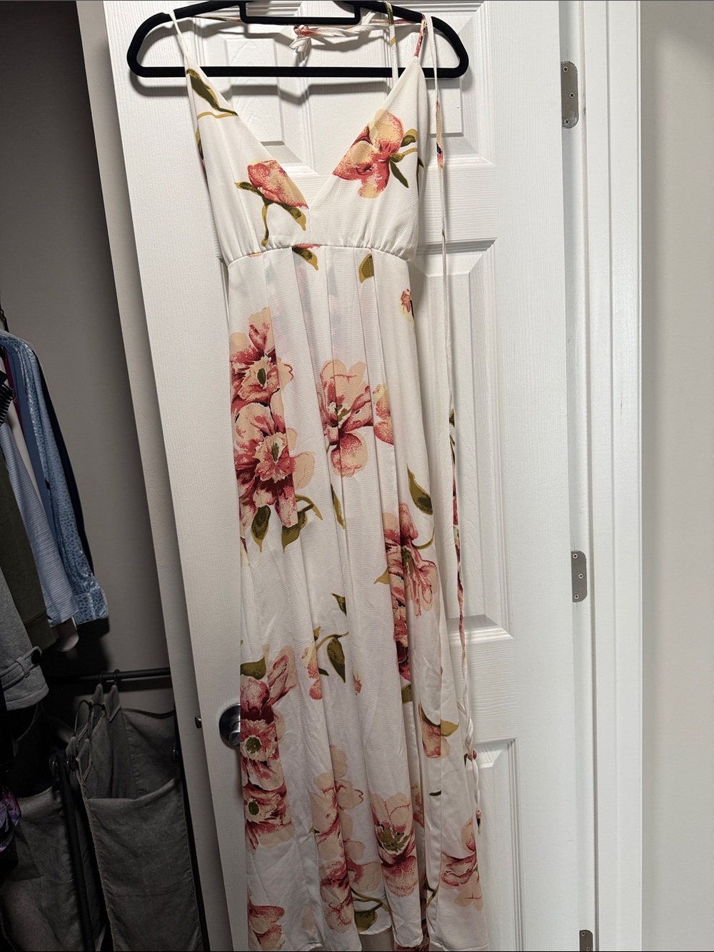 Zaful White Floral Maxi Dress with Pink Flowers
